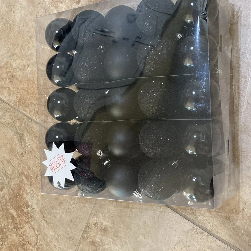 Black Shatterproof Christmas balls x50 NEW matte glitter shiny 3”